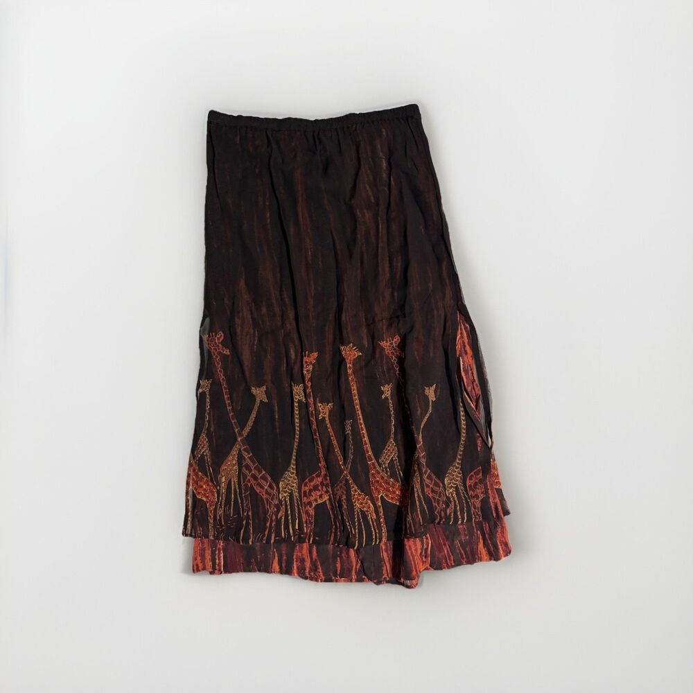 Phool Skirt Sz Medium Hippie Giraffe Maxi Full Tiered Festival Sheer Vintage